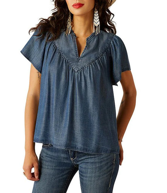 Ariat Women's Emma Short Sleeve Medium Denim Blue Top
