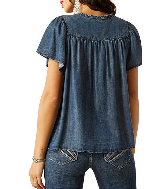 Ariat Women's Emma Short Sleeve  Medium Denim Blue Top