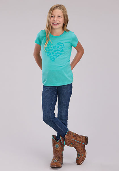 Roper Girls Turquoise Heart/Horse Printed Jersey Knit T-Shirt