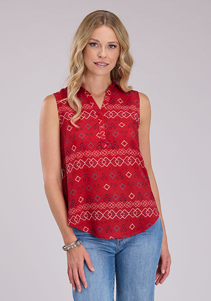 Roper Women's Red Aztec Sleeveless Shirt