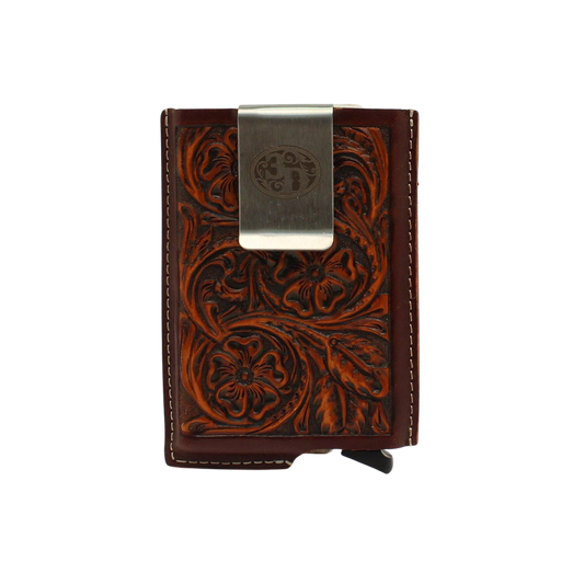 3D Men's Smart Wallet Tooled Brown