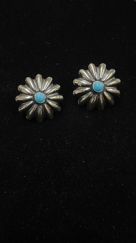 Sterling Silver Post Concho Turquoise Earrings