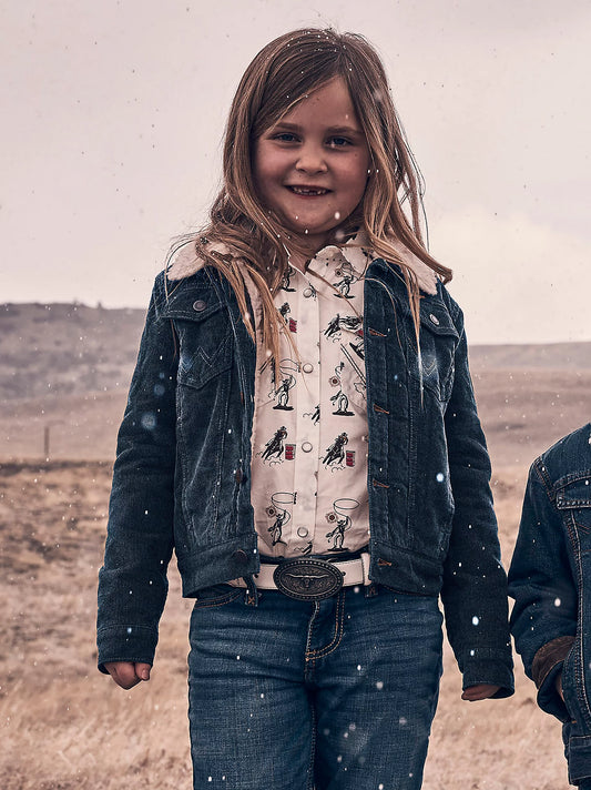 Wrangler Girl's Sherpa Lined Blue Denim Trucker Jacket