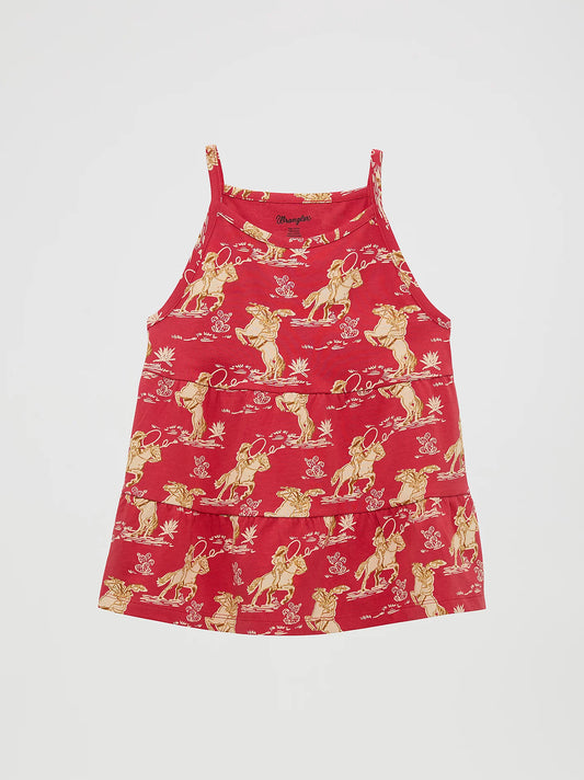 Wrangler Girl's Cowgirl Tiered Red Horse Knit Tank Top