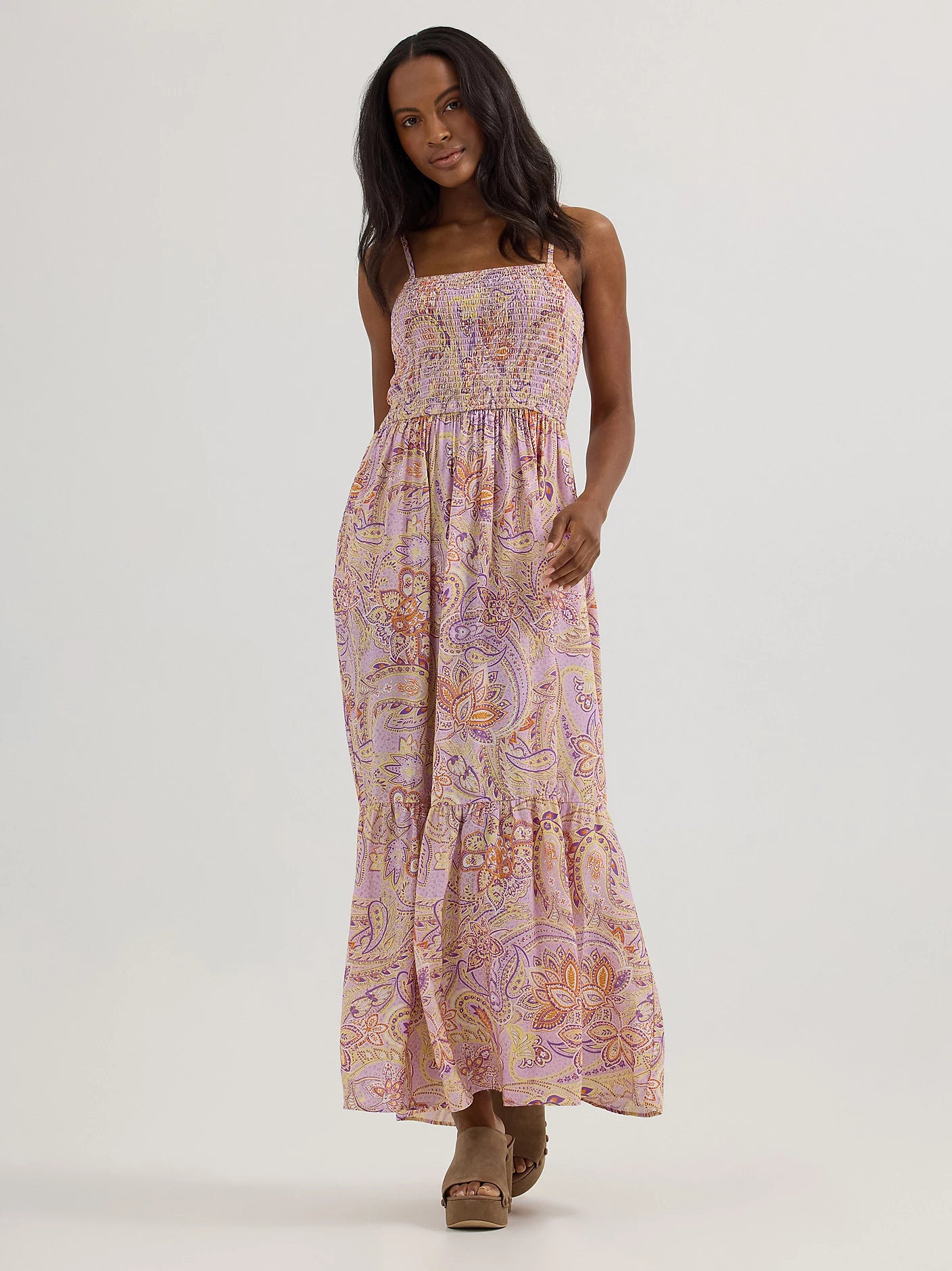Wrangler Women's Pastel Paisley Smocked Bodice Maxi Dress M Wrangler Women's Pastel Paisley Smocked Bodice Maxi Dress M