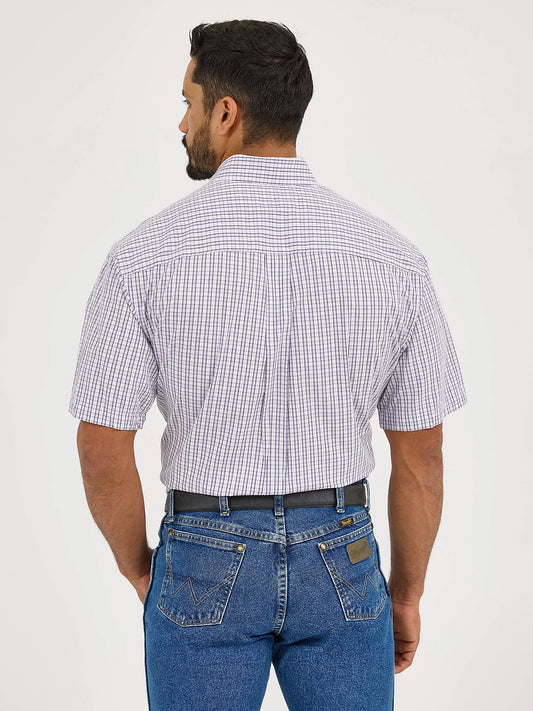 Wrangler Men's George Straight Short Sleeve One Pocket Button Down Violet Check Shirt