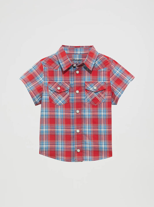 Wrangler Little Boy's Cherry Red Short Sleeve Western Snap Shirt