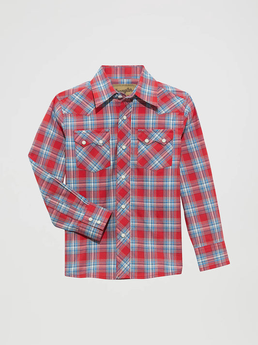 Wrangler Boy's Retro Western Snap Cherry Red Plaid Shirt