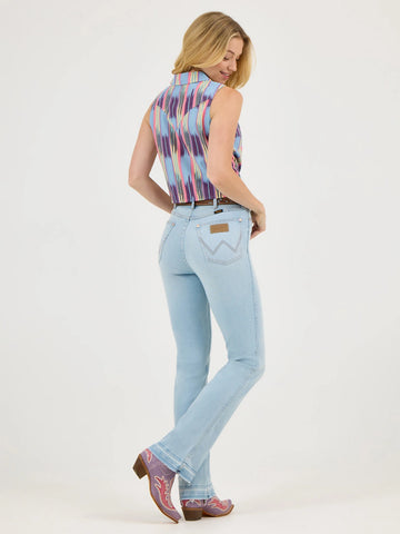 Wrangler X Lainey Wilson Raw Hem Bleach Blue Wash Boot Huggers Jeans