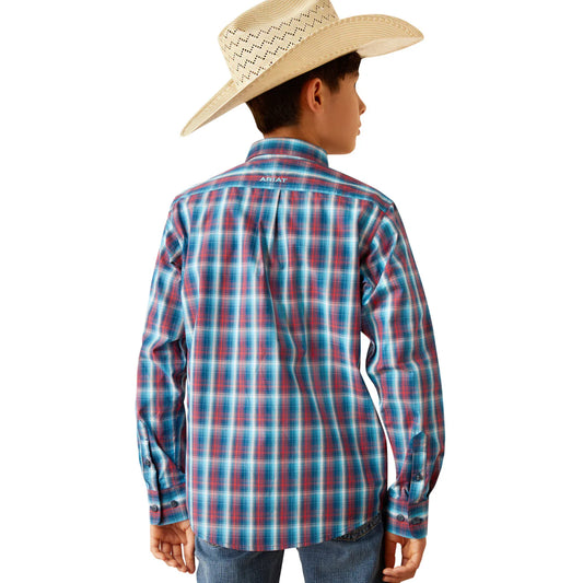 Ariat Youth Boy's Pro Series Smith Classic Fit Navy Plaid Shirt