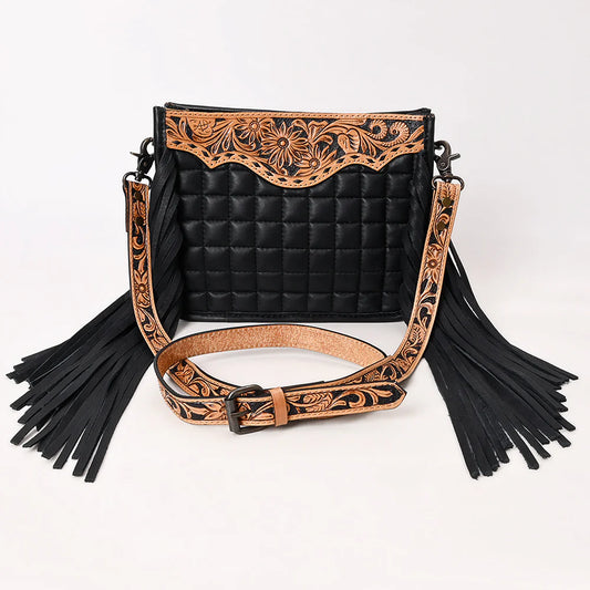 American Darling Black Hand Tooled Genuine Western Leather Crossbody Bag