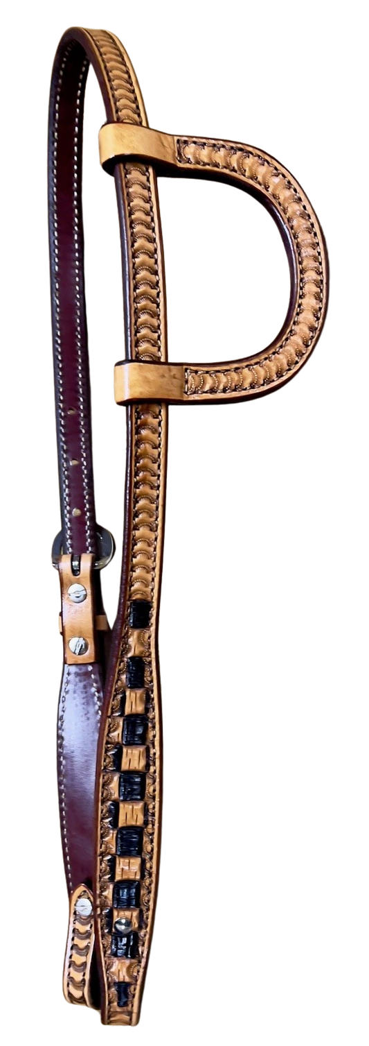 R Bar B Checkered Black Dye One Ear Headstall