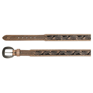 Red Dirt Hat Co. Men's Belt Vachetta Leather w/Basketweave and Feather Tooling