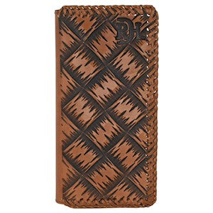 Red Dirt Rodeo Wallet XL Basketweave Tooling w/Laced Leather Edge
