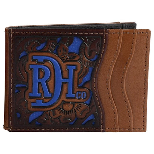 Red Dirt Hat Co. Bifold Card Case Wallet Tooled w/Cobalt Inlay