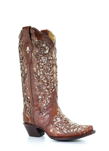 Corral Women's Floral Embroidery, Studs & Crystals Cowgirl Boots