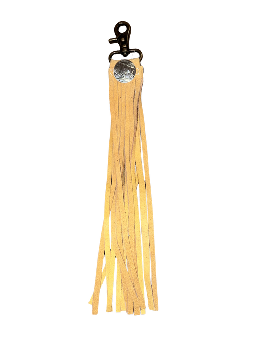 Saddle Charm Fringe Tassel -Suede with Buffalo Concho