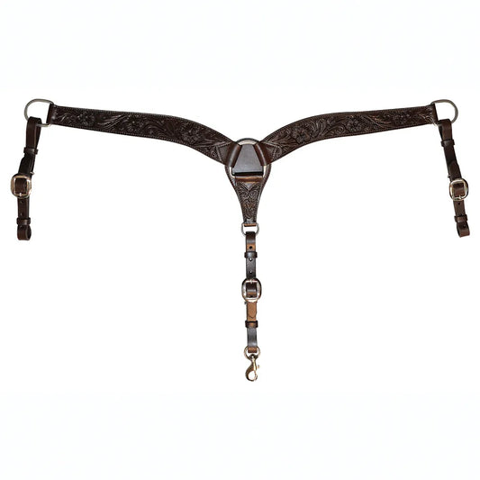 Circle Y Contoured Walnut Classic Floral Breast Collar