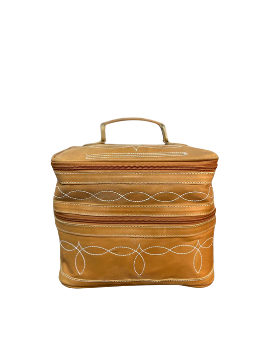 Tan Bootstitch Hand Mirror Makeup Box