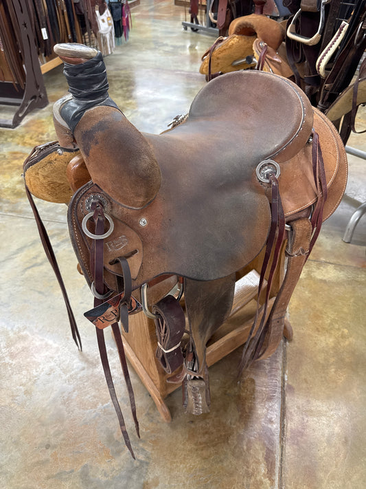 Used R Bar B Round Skirt Rancher Saddle, 15" Seat