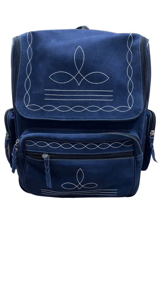 Bootstitched Navy Suede and Leather Backpack