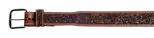 Cowboy Chrome Kid's Belt with Floral and Cross Tooling