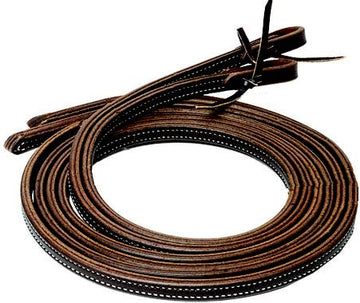 R Bar B 5/8″ X 8′ Double & Stitched Oiled Harness Leather Split Reins