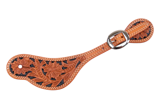 Cowboy Chrome Men's Floral Contrast Hand Tooled Spur Straps
