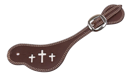 Cowboy Chrome Men's Rawhide Inlay Crosses Spur Straps