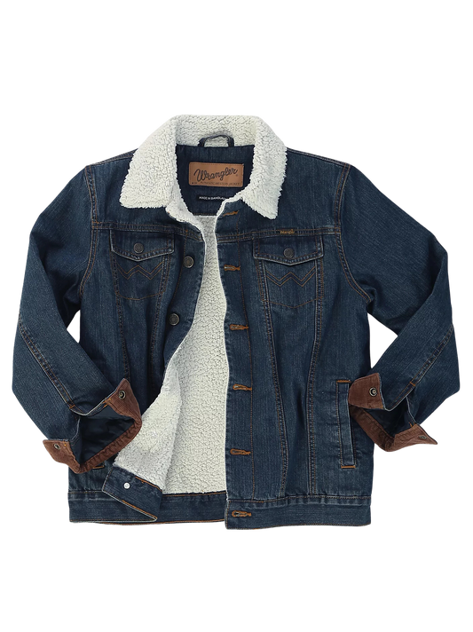 Wrangler Boy's Western Sherpa Lined Rustic Blue Denim Jacket