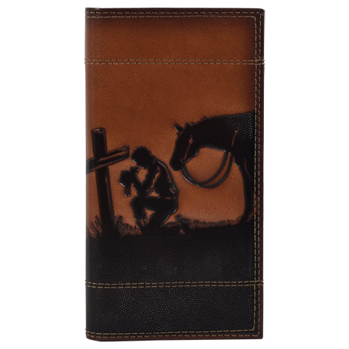 Justin Men's Embossed Praying Cowboy Brown Leather Rodeo Wallet