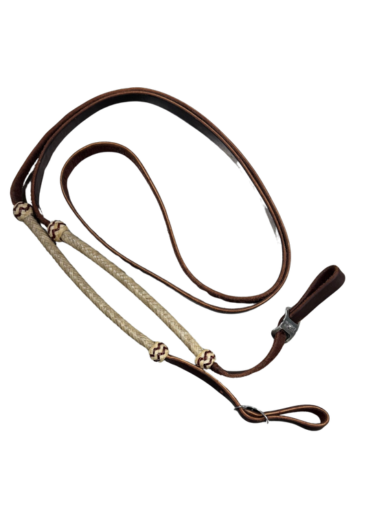 Jerry Beagley Leather Roping Rein w/Rawhide