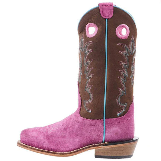 Old West Children's Pink Suede & Brown Punchy Square Toe Boots