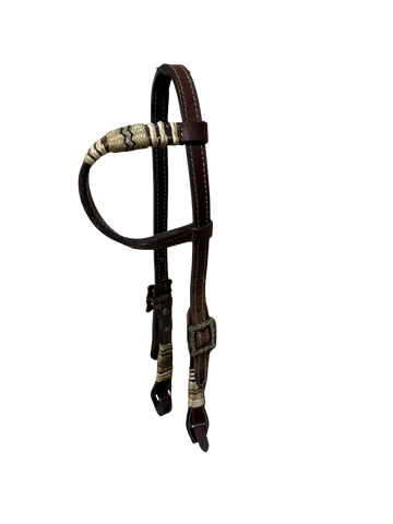 Used One Ear Headstall With Rawhide and Brown Steel/Silver Buckles, Quick Change Bit Ends