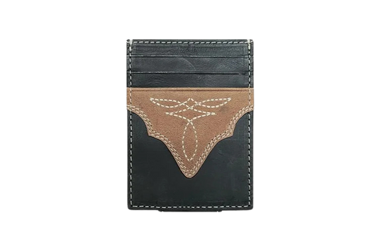 Wrangler Men's Black/Tan Crazy Horse Leather Magnetic Front Pocket Money Clip