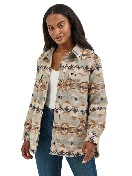 Wrangler Women's Quilt Lined Pale Green Jacquard Shacket