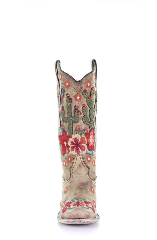 Corral Women's Cactus Floral Embroidery Overlay Square Toe Boots