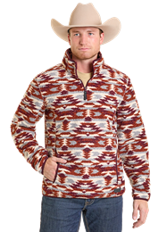 Rock & Roll Men's Rust Aztec Print Fleece 1/4 Zip Pullover