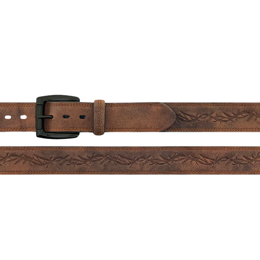 Berne Men's Genuine Leather Embossed Barbwire Brown Belt