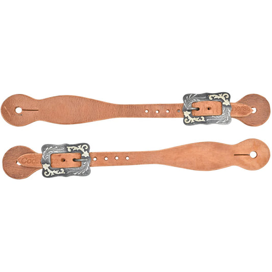 Berlin Custom Leather Men's Trailblazer Spur Straps w/Engraved Black Steel Buckles