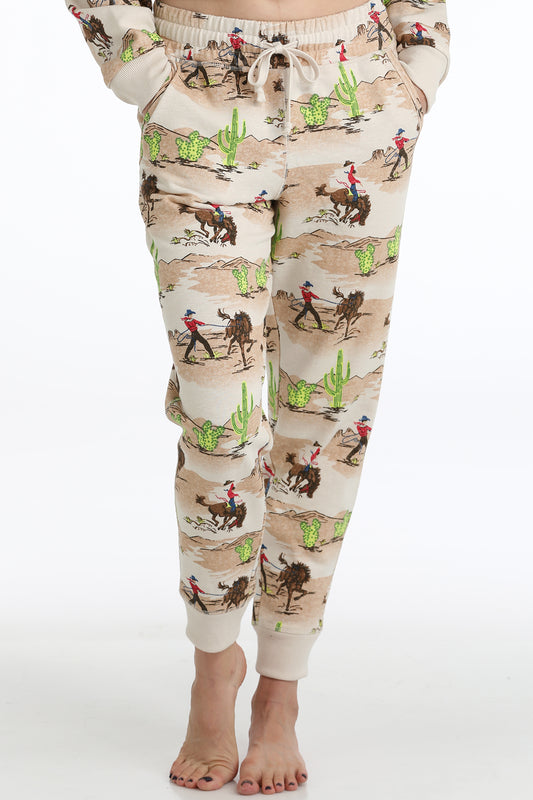 Cruel Denim Women's Cream Cowboy Print Jogger