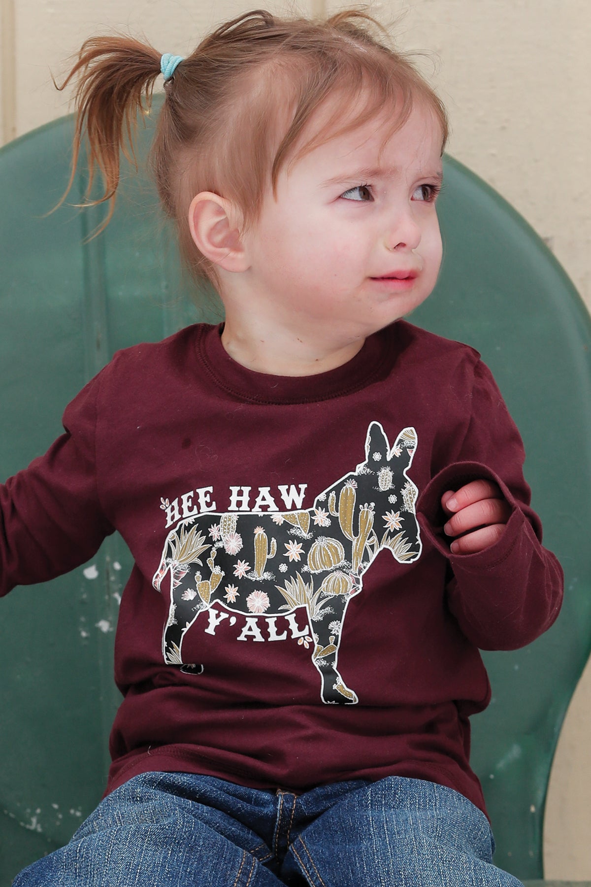 Cruel Toddler Girl's Hee Haw Y'all Burgundy Long Sleeve T-Shirt