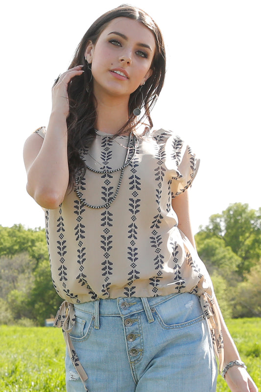 Cruel Denim Women's Khaki Geometric Print Blouse