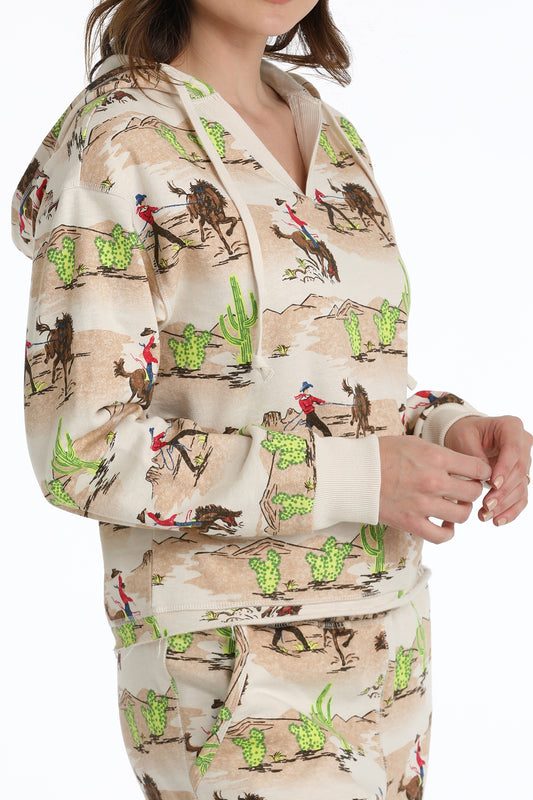 Cruel Denim Women's Cream Cowboy Print Hoodie