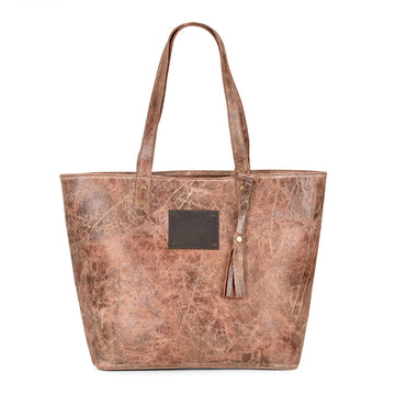 Corral Distressed Cognac Leather Distressed Tote Bag