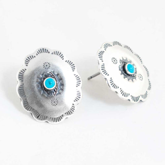 Oval Concho Earring w/ Turquoise Stone