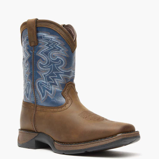 Durango Lil' Rebel Big Kid's Dark Brown and Blue Western Boot