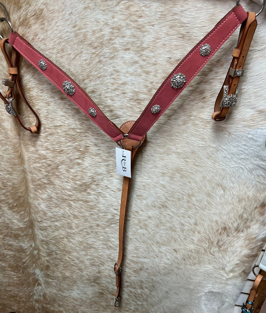 Triple "W" Breastcollar Pink Suede with White Conchos
