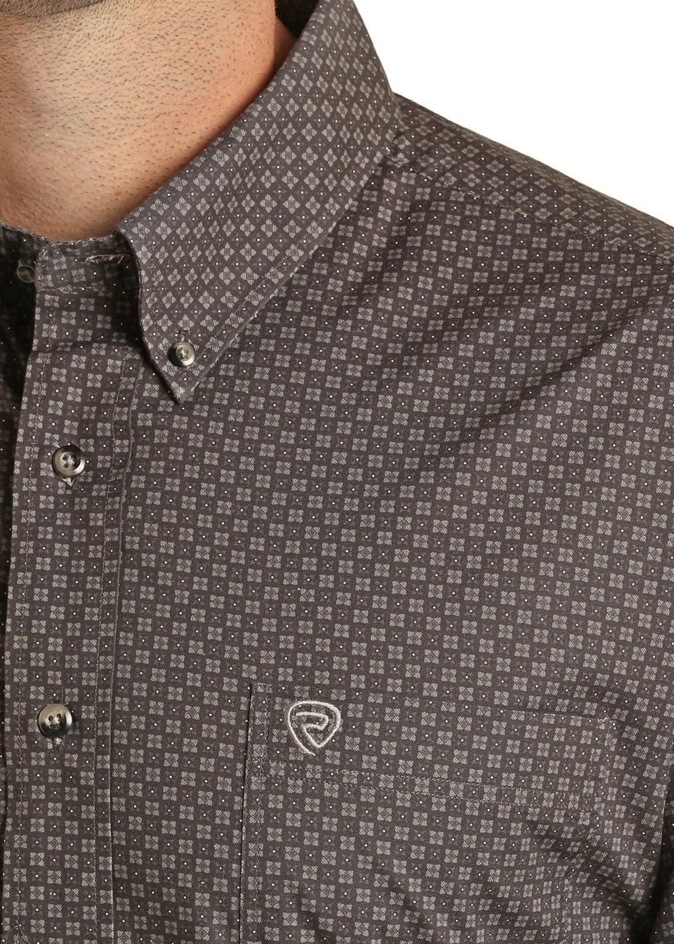 Rock & Roll Men's Charcoal Geo Print Long Sleeve Shirt
