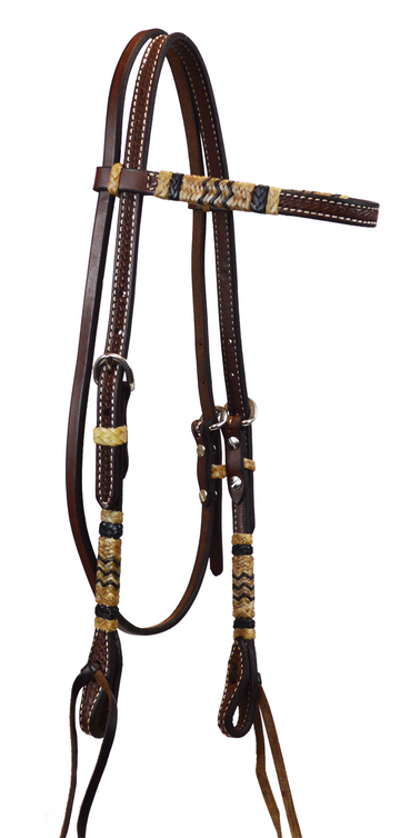 Dark Oil Tooled and Rawhide Browband Headstall